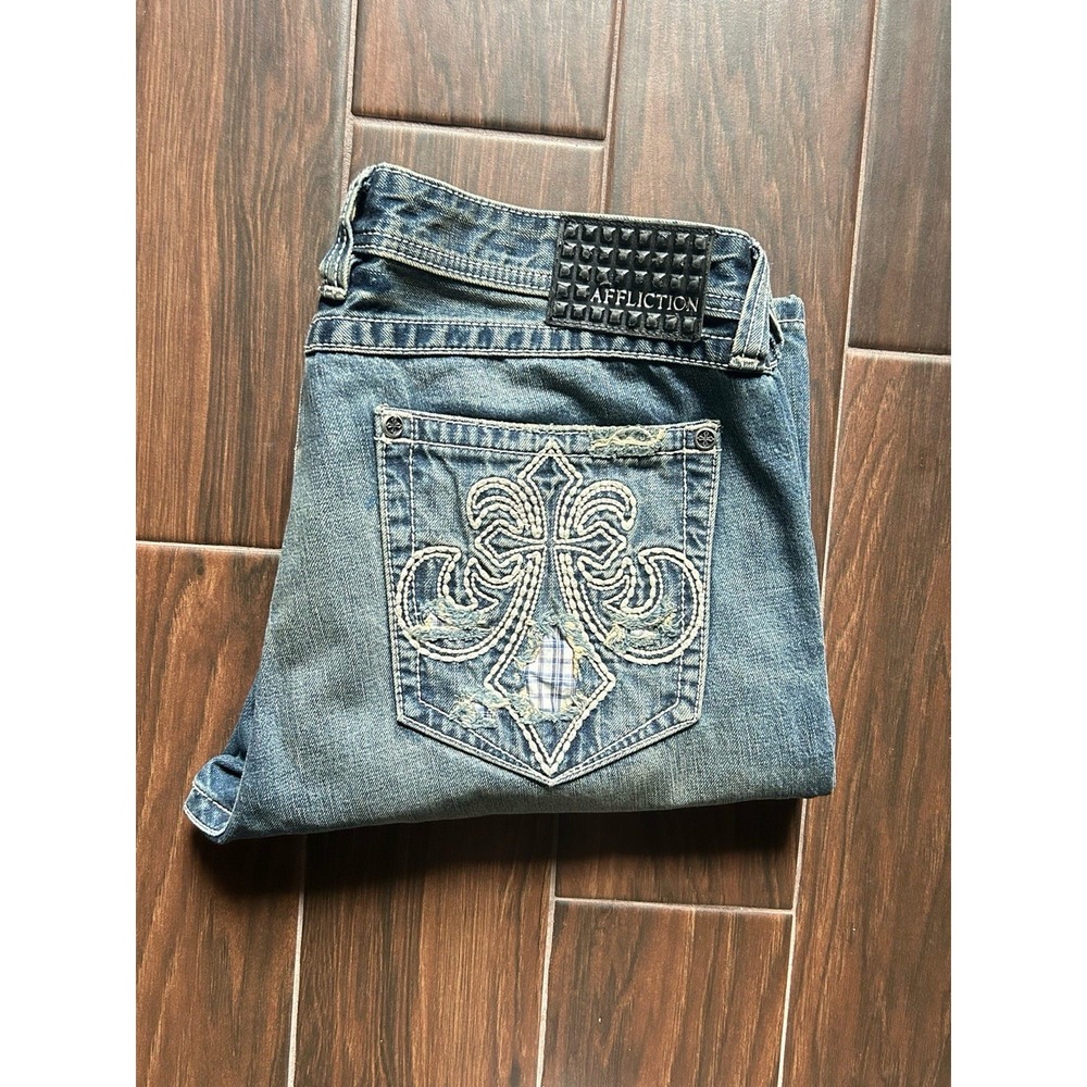 Affliction Cooper relaxed  Boot  Jeans 38 Long  Thick Stitch Black premium den